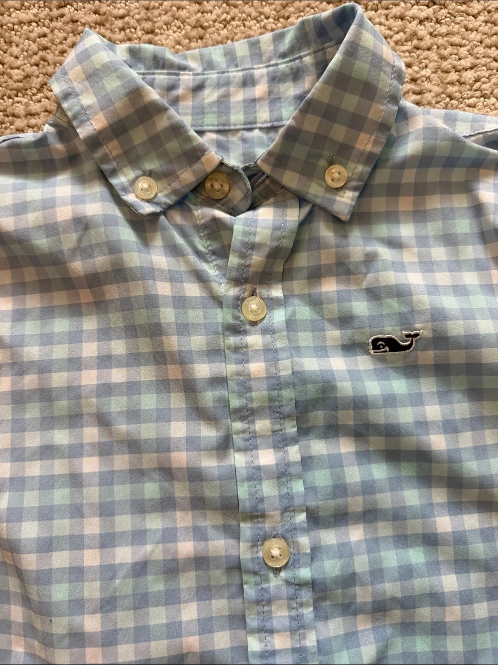 Vineyard Vines Boys Blue & White Gingham Button-Down Shirt - Picture 2 of 4
